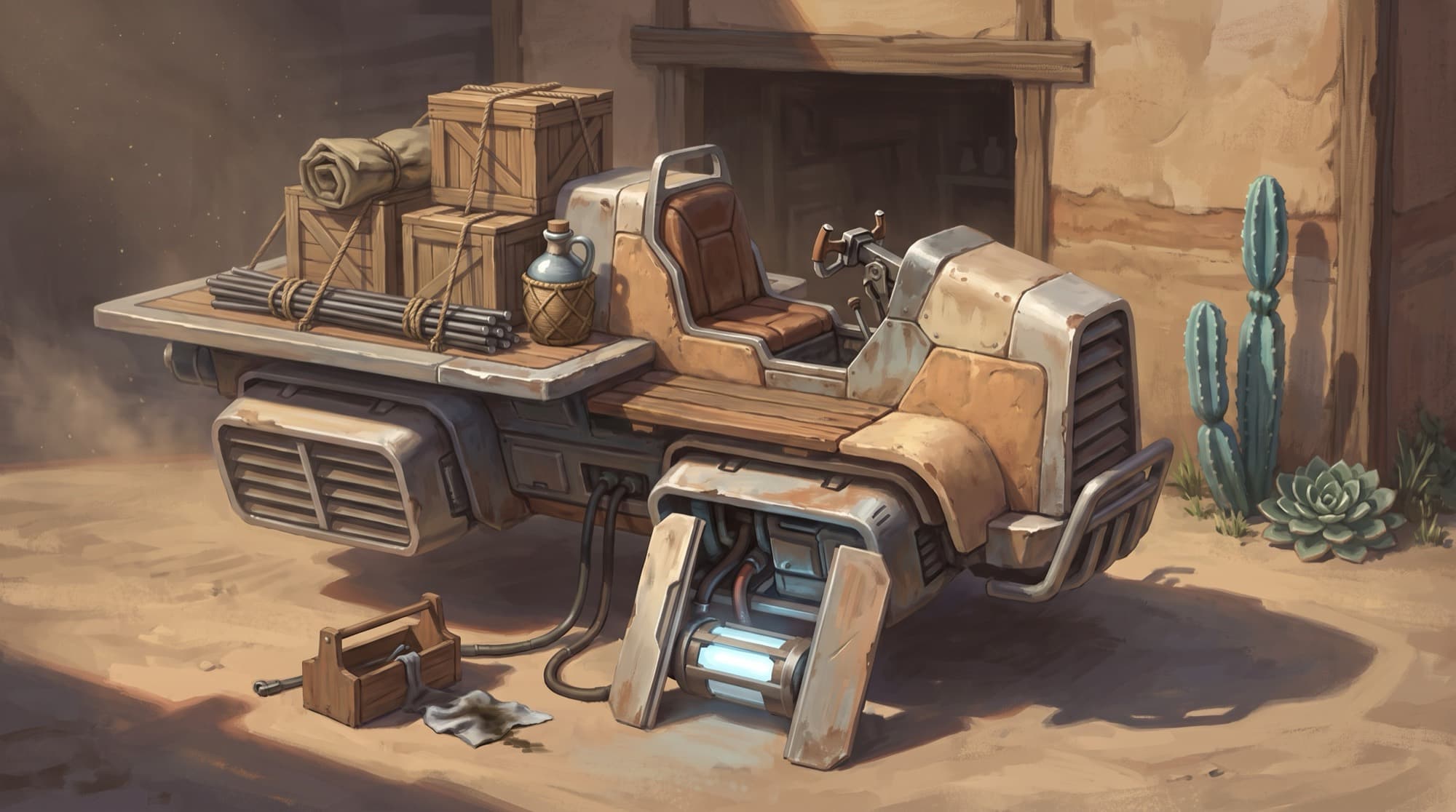 A patched speeder on the salt flats